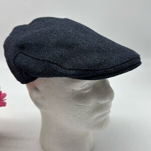 Harrods Blue Black Tweed Men's Newsboy Wool Cap Size Large HT7615F